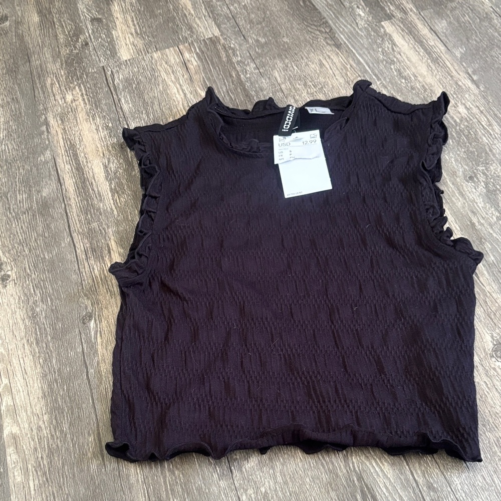 Smart jersey Black Ruffled Sleeveless Top